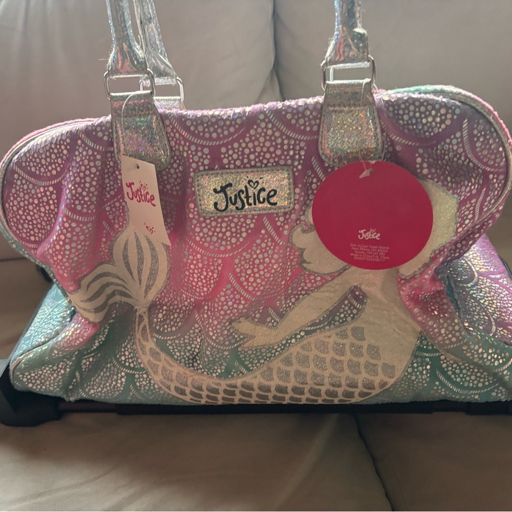 Justice iridescent glitter, mermaid, rolling duffel bag